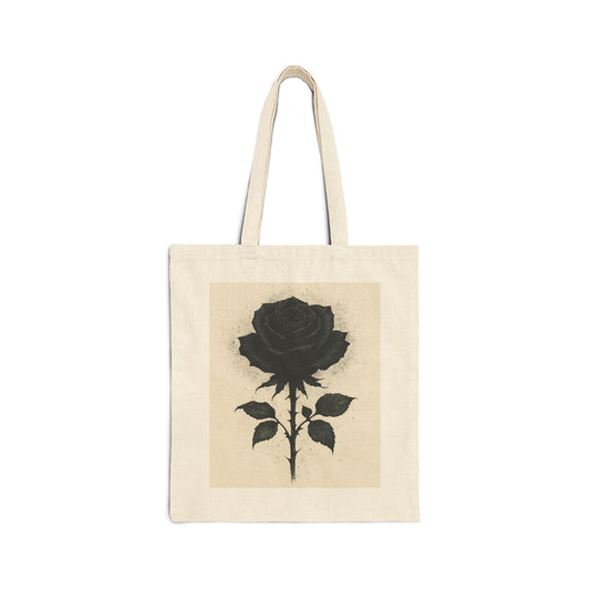 Stylish Cotton Canvas Tote Bag with Black Rose Design, Eco-Friendly Shopper, Gift for Her, Reusable Bag, Art Print Tote