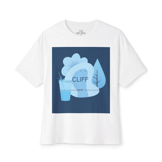 Chic Unisex Boxy Tee with 'CLIFF' Design, Casual Wear, Relaxed Fit, Summer Fashion, Unique Graphic T-Shirt, Gift for Friends