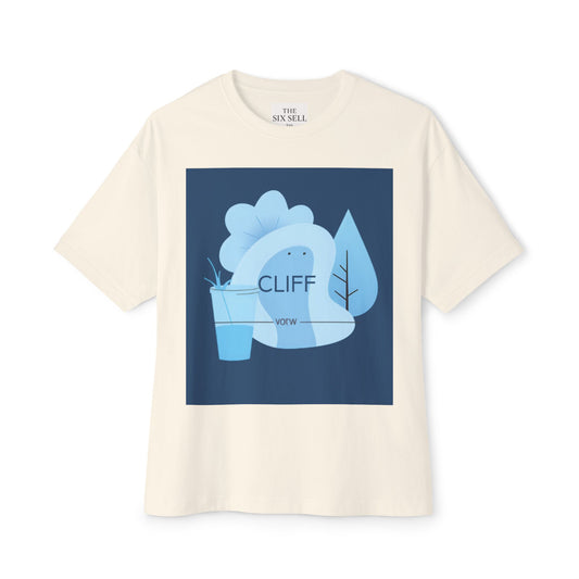Chic Unisex Boxy Tee with 'CLIFF' Design, Casual Wear, Relaxed Fit, Summer Fashion, Unique Graphic T-Shirt, Gift for Friends